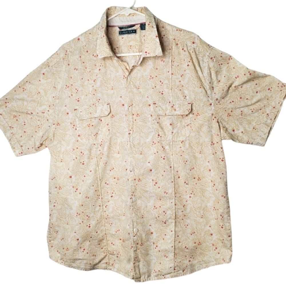 Cubavera Slim Fit Button Down Floral Blouse 100% Cotton Size XL